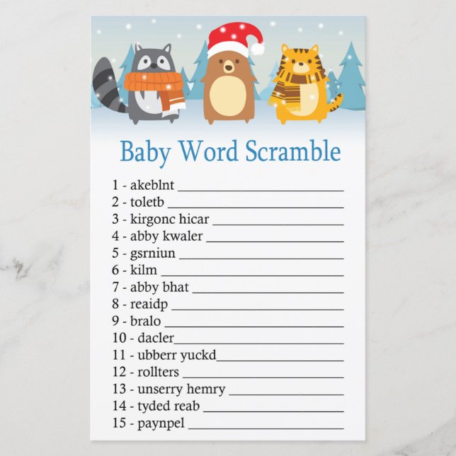 Winter animals Baby word scramble game (Front)