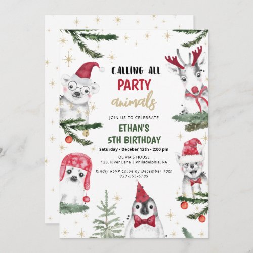 Winter Animals Birthday Christmas Funny Invitation