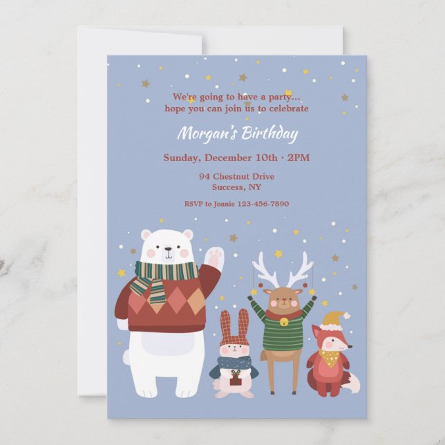 Winter Animals Birthday Party Invitation (Front)