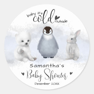 Winter animals Cold Outside Baby Shower Classic Round Sticker
