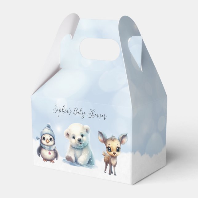 Winter Animals Cold Outside Baby Shower Favor Box (Front Side)