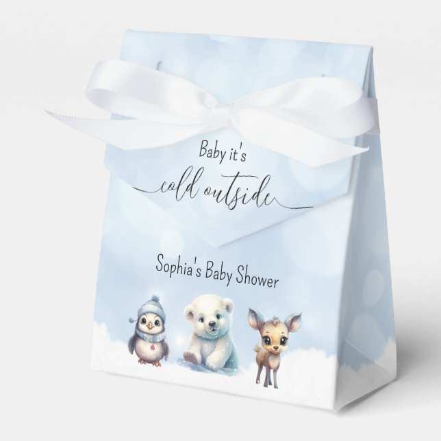 Winter Animals Cold Outside Baby Shower Favor Boxes (Front Side)