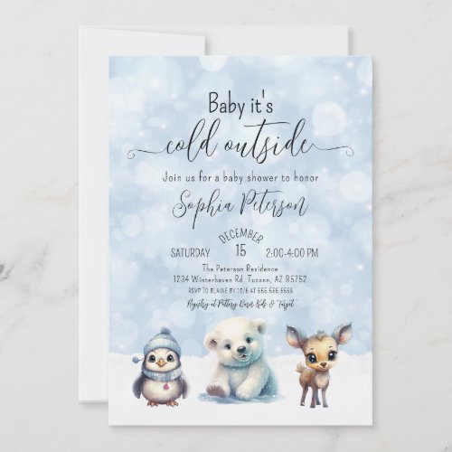 Winter Animals Cold Outside Baby Shower Invitation