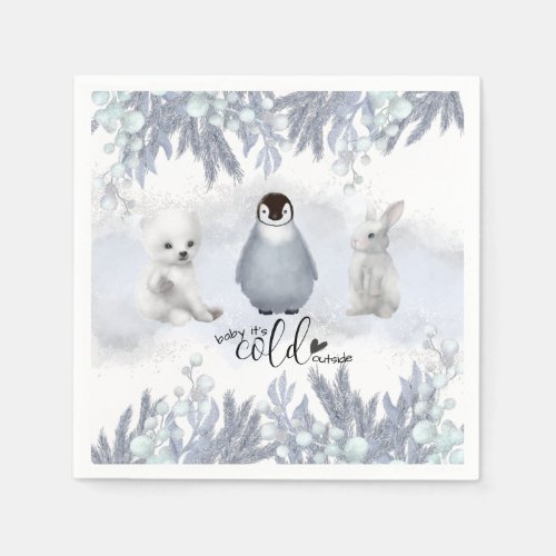 Winter animals Cold Outside Baby Shower Napkins