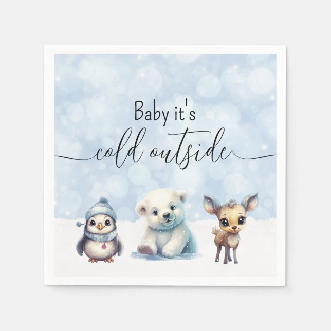 Winter Animals Cold Outside Baby Shower Napkins (Front)