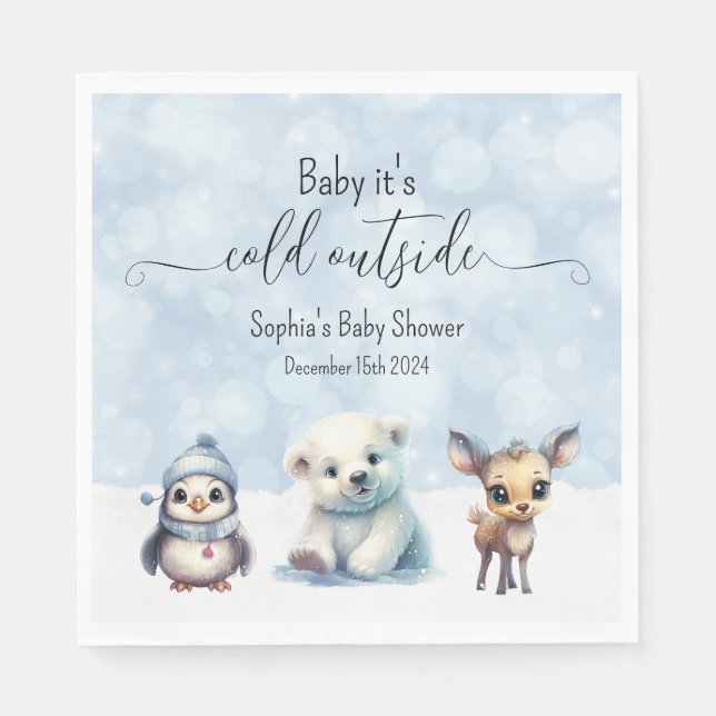 Winter Animals Cold Outside Baby Shower Napkins (Front)