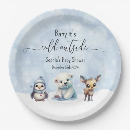 Winter Animals Cold Outside Baby Shower Paper Plates