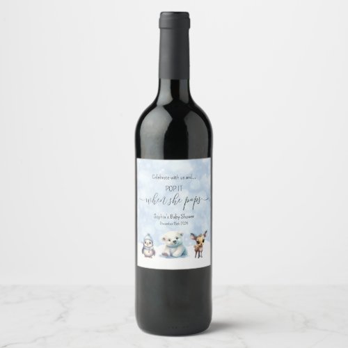 Winter Animals Cold Outside Baby Shower Pop It Wine Label