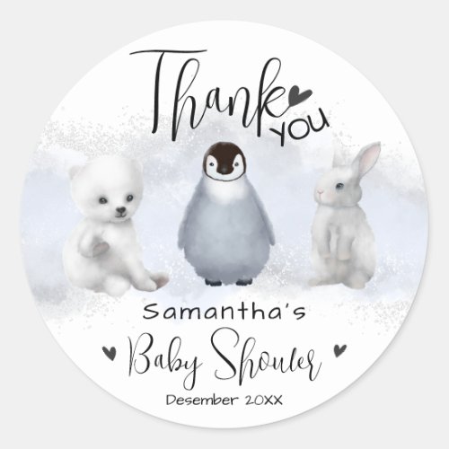 Winter animals Cold Outside Baby Shower Thanks Classic Round Sticker