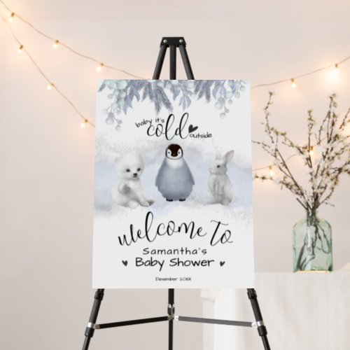 Winter animals Cold Outside Baby Shower welcome  Foam Board