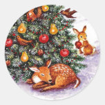 winter animals feast classic round sticker