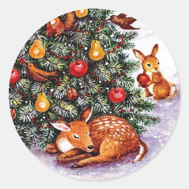 winter animals feast classic round sticker (Front)