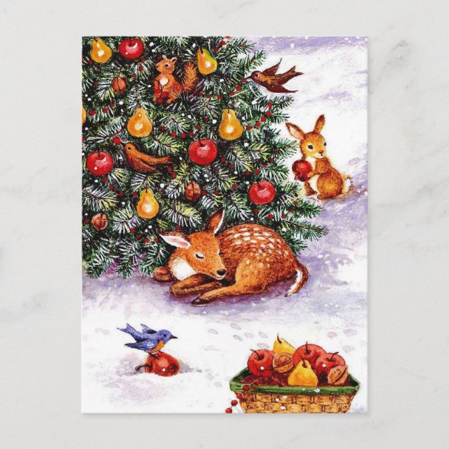 winter animals feast holiday postcard (Front)
