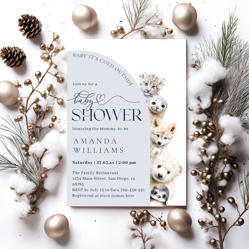 Winter Animals Gender Neutral Baby Boy Shower Invitation