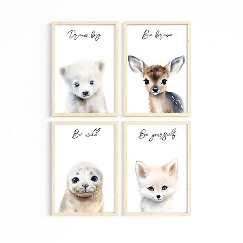 Winter Animals Gender Neutral Baby Shower Gift Wall Art Sets