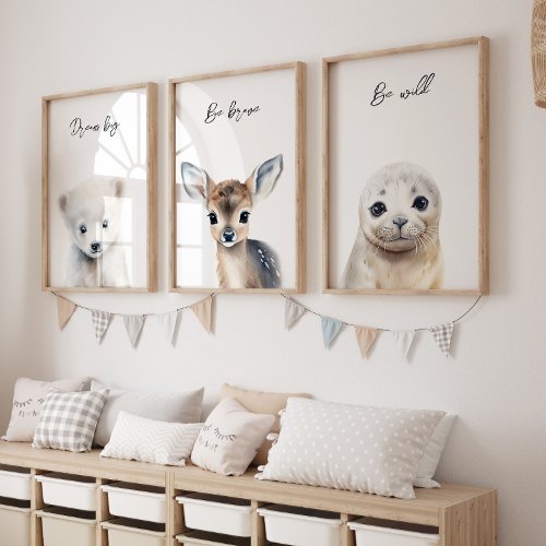 Winter Animals Gender Neutral Baby Shower Gift Wall Art Sets