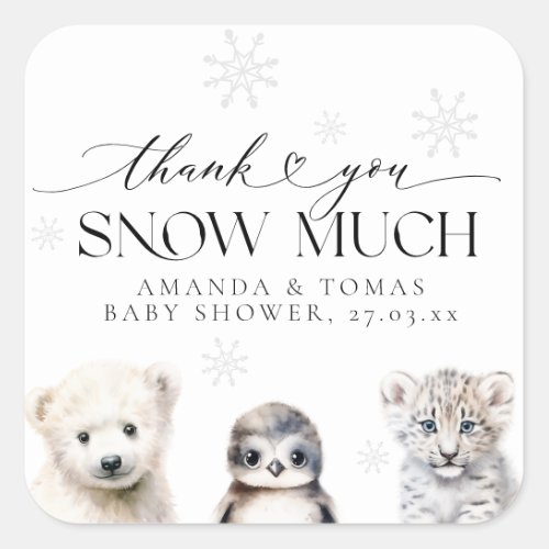 Winter Animals Gender Neutral Thanks Baby Shower Square Sticker