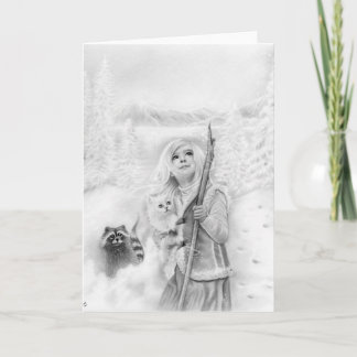 Winter Animals Girl  fantasy Greeting Card