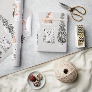 Winter Animals Grey Baby Shower Wrapping Paper