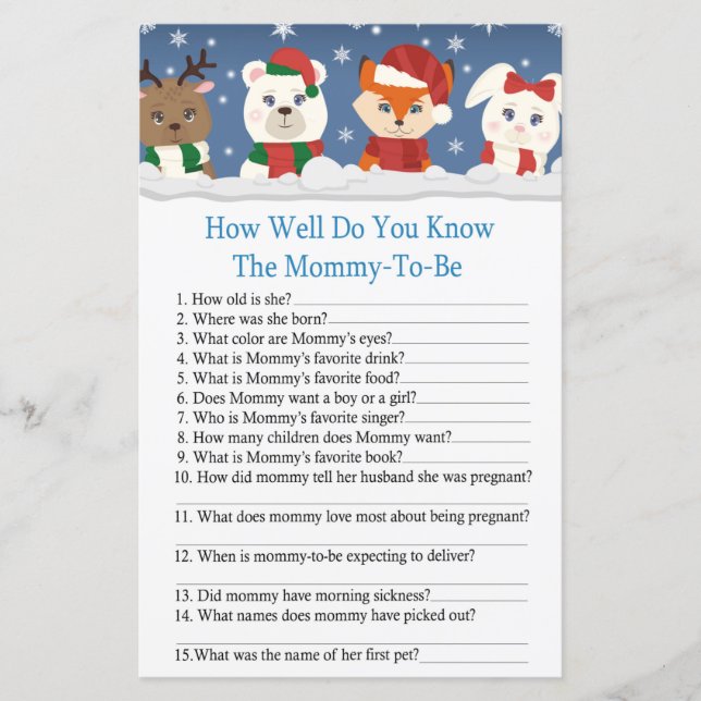 winter animals how well do you know baby shower (Front)