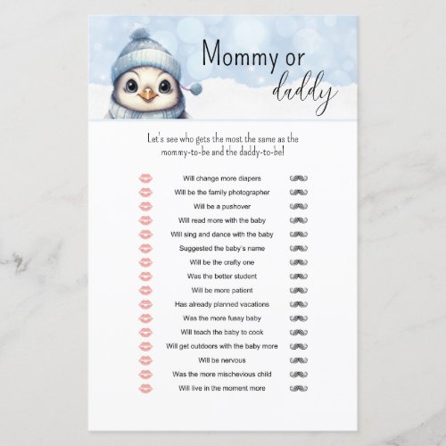 Winter Animals Mommy or Daddy Baby Shower Game
