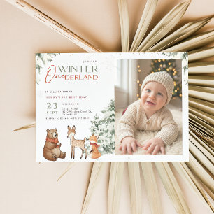 Winter Animals Onederland Kid Photo First Birthday Invitation