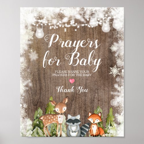 Winter Animals Rustic Wood Prayers for Baby Poster