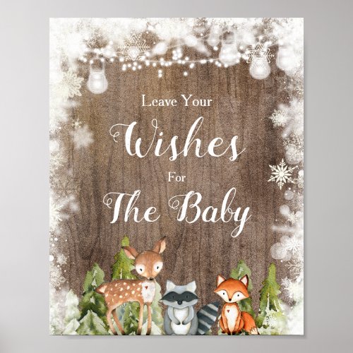 Winter Animals Rustic Wood Wishes for Baby Poster