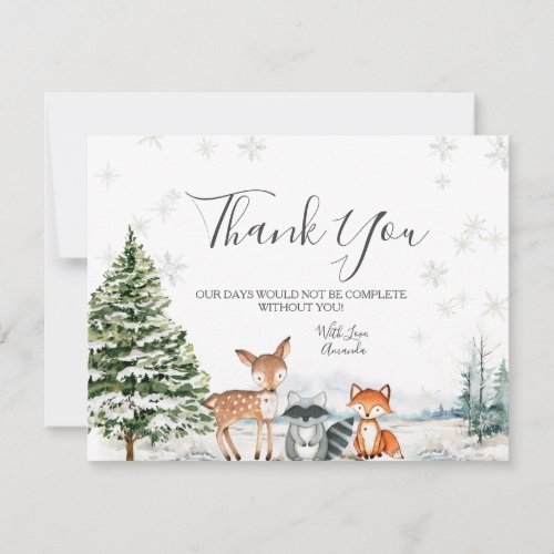 Winter Animals Silver Snowflakes Baby Shower Thank You Card