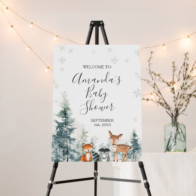 Winter Animals Snowflakes Baby Shower Welcome Foam Board (In Situ (Stand))