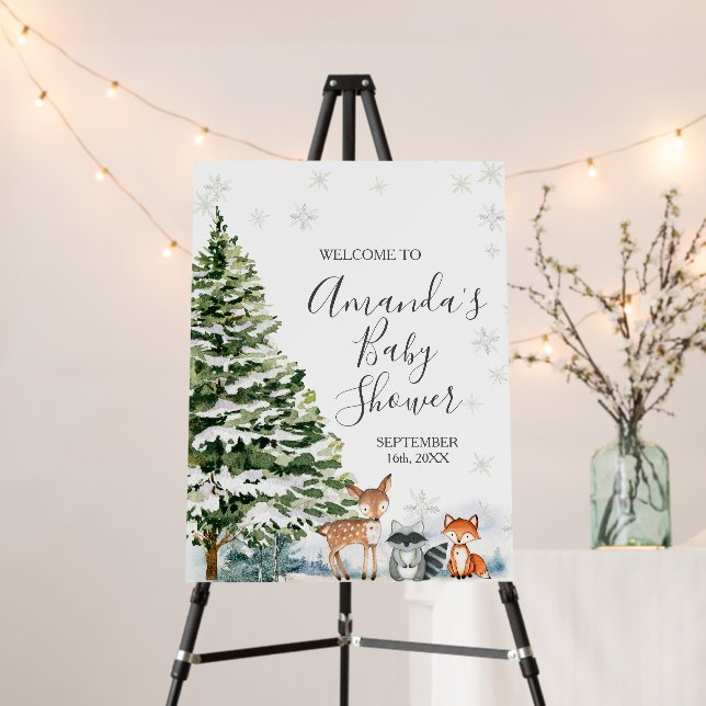 Winter Animals Snowflakes Baby Shower Welcome Foam Board (In Situ (Stand))