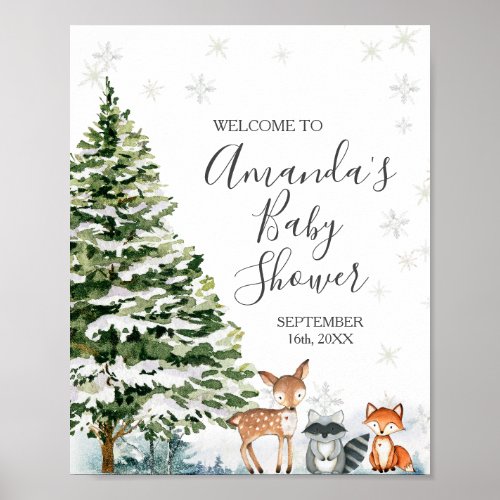 Winter Animals Snowflakes Baby Shower Welcome Poster