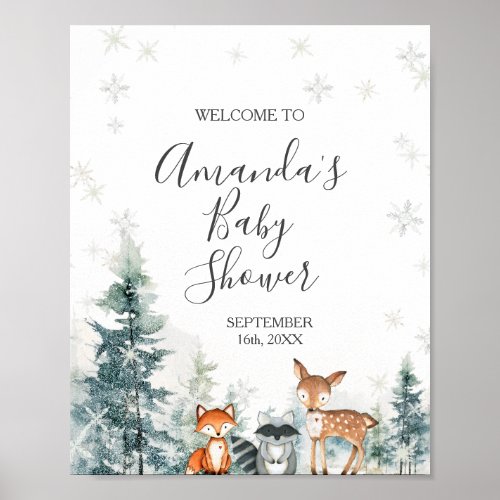 Winter Animals Snowflakes Baby Shower Welcome Poster