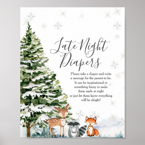 Winter Animals Snowflakes Late Night Diapers Poster