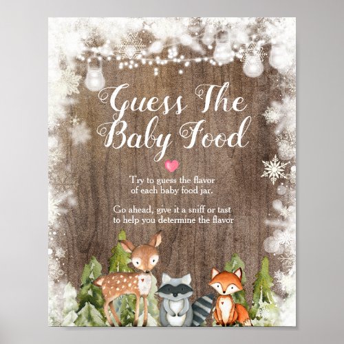 Winter Animals Snowflakes Wood Guess the Baby Food Poster