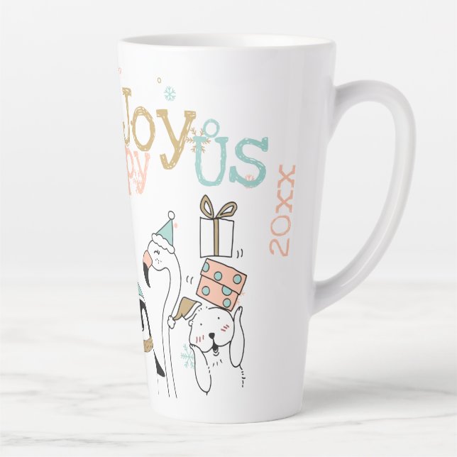 Winter Animals Wearing Hats Happy Happy Joy-ous Latte Mug (Right)
