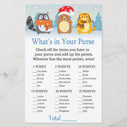 Winter animals Whats in your purse game