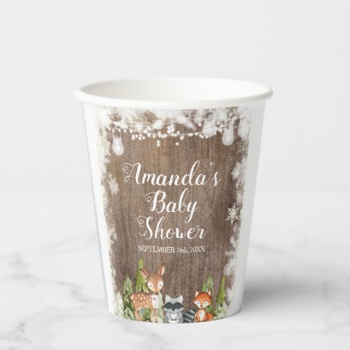 Winter Animals Wood Snowflakes Baby Shower Paper Cups