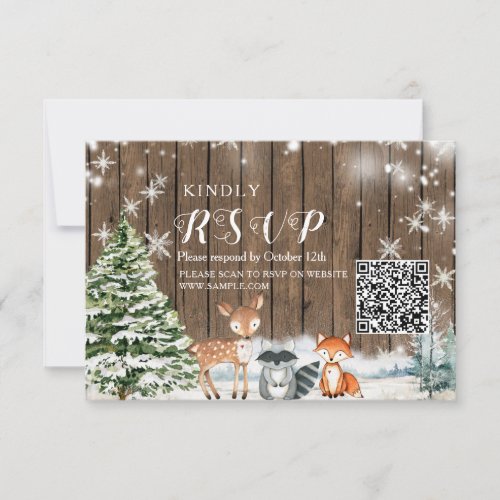 Winter Animals Wood Snowflakes Baby Shower RSVP Thank You Card