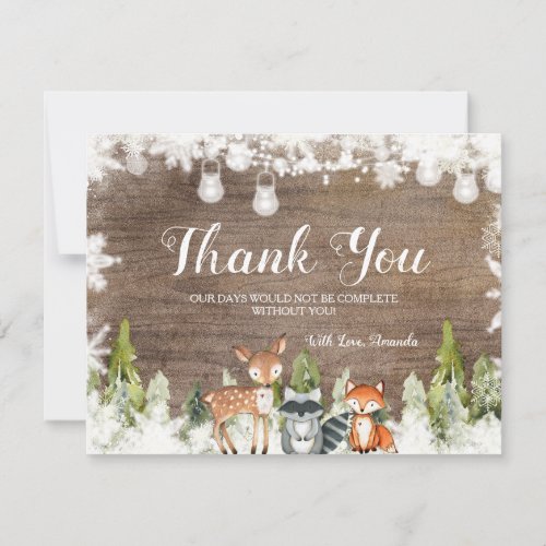 Winter Animals Wood Snowflakes Baby Shower Thank You Card
