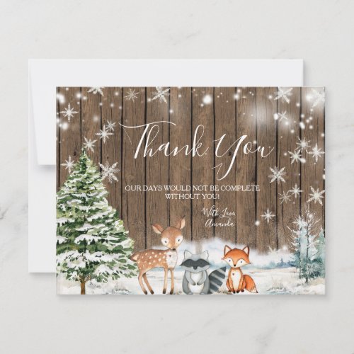 Winter Animals Wood Snowflakes Baby Shower Thank You Card