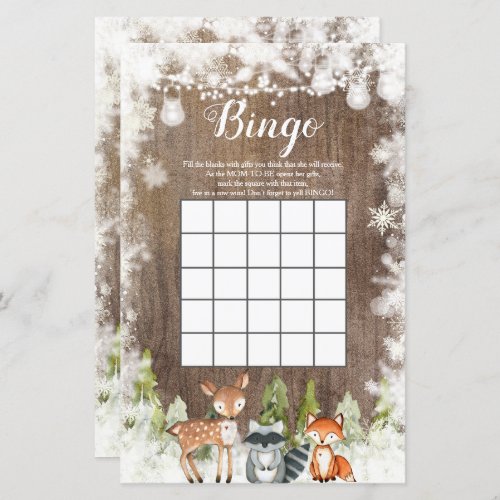 Winter Animals Wood Snowflakes Bingo Games
