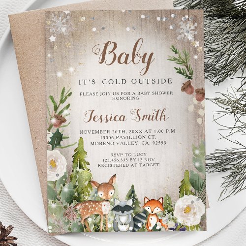 Winter Animals Woodland Boy Baby Shower Invitation