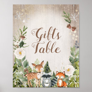 Winter Animals Woodland Floral Gifts Table Sign