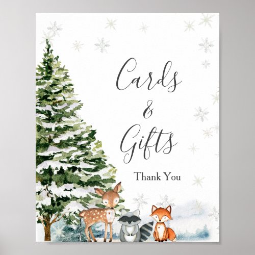 Winter Animals Woodland Snowflakes Cards  Gifts Poster