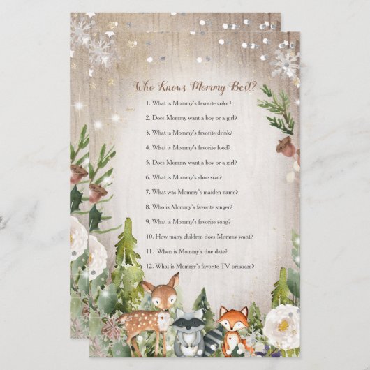 Winter Animals Woodland Who Knows Mommy Best Game (Front/Back)