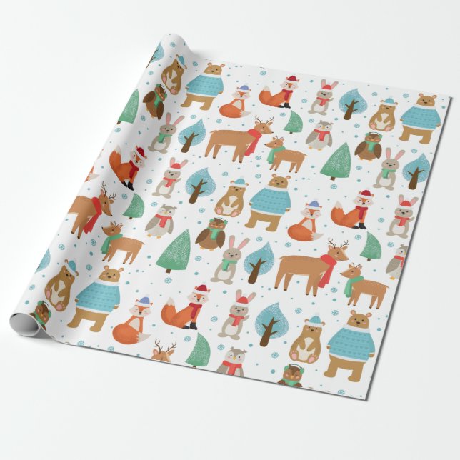 Winter Animals Wrapping Paper (Unrolled)