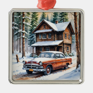 Winter Antique Car Christmas Ornament
