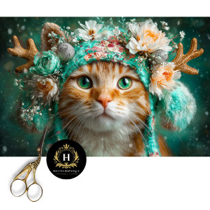 Winter Antler Cat Floral Decoupage Craft Paper