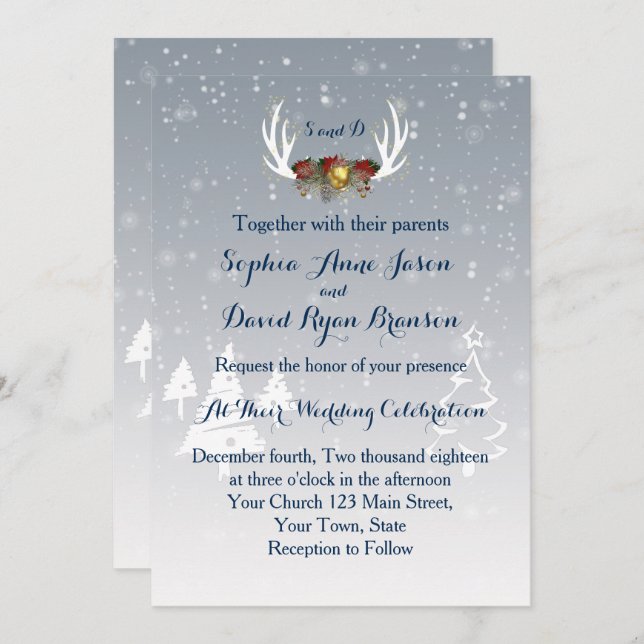 Winter Antlers Boho Wedding Invitation (Front/Back)